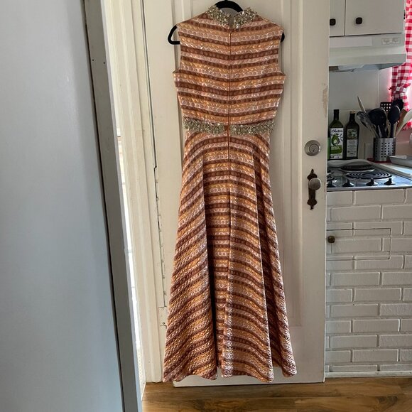 1970s Bonwit Teller Orange and Gold Palazzo Gown - Picture 3 of 5